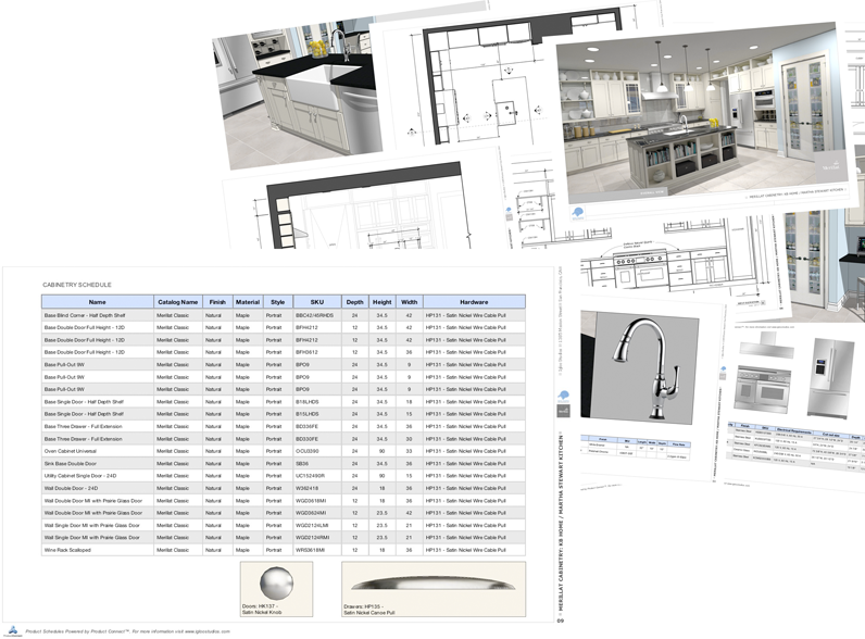 Kitchen rendering with product schedule